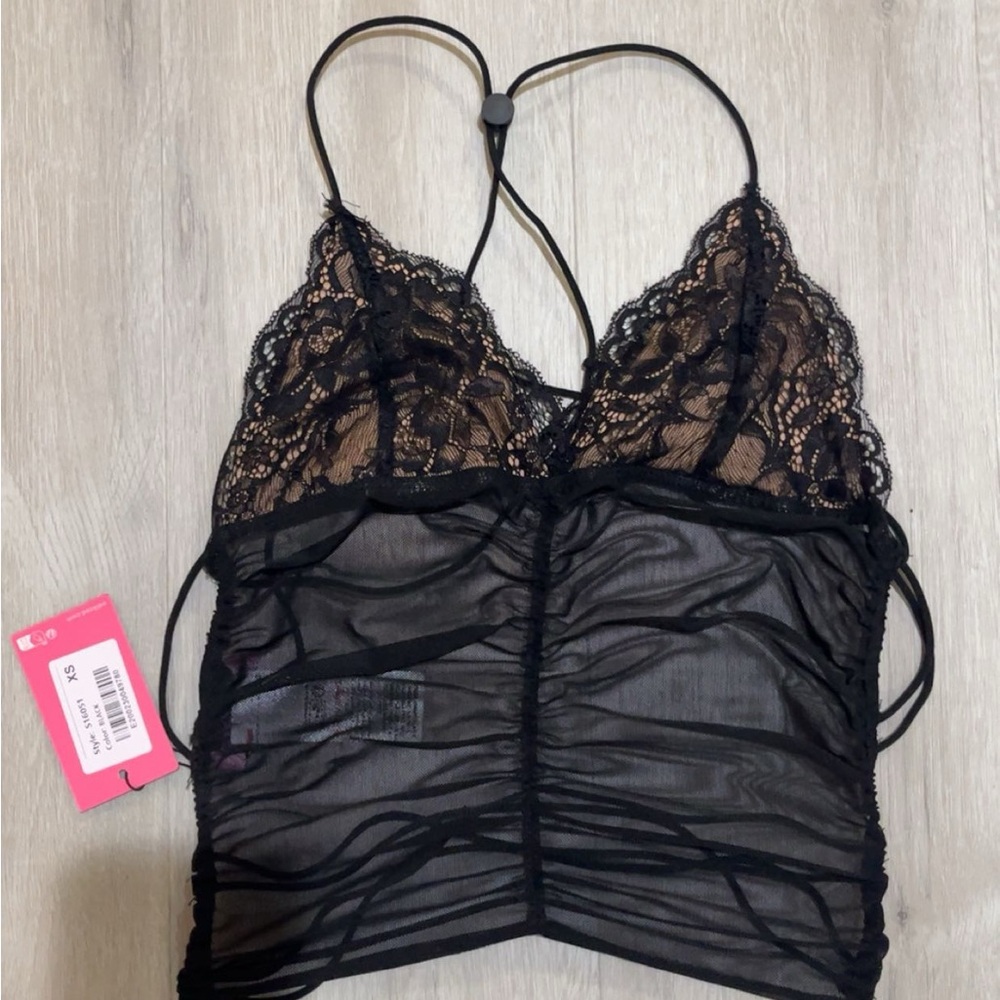Edikted Black Lace Ruched Tank Top